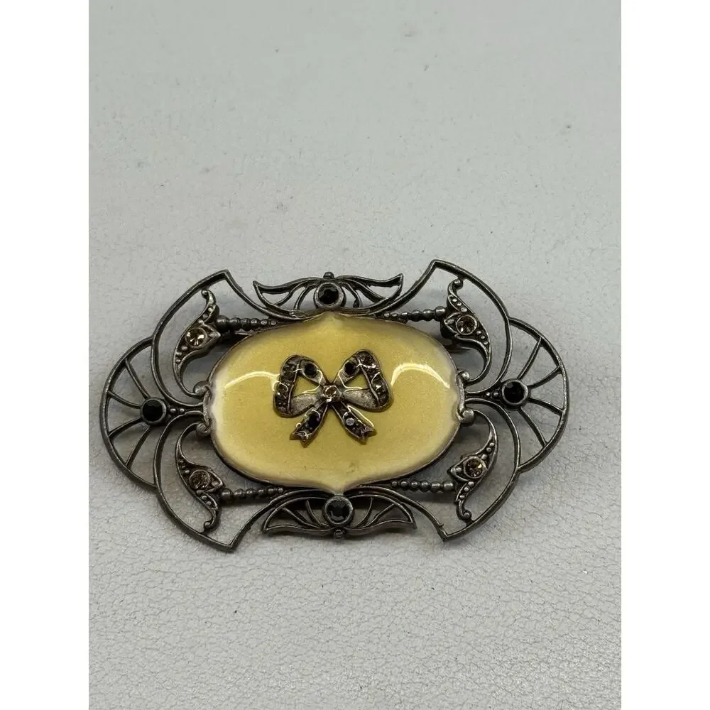Vintage Catherine Popesco Brooch Enamel Bow Center